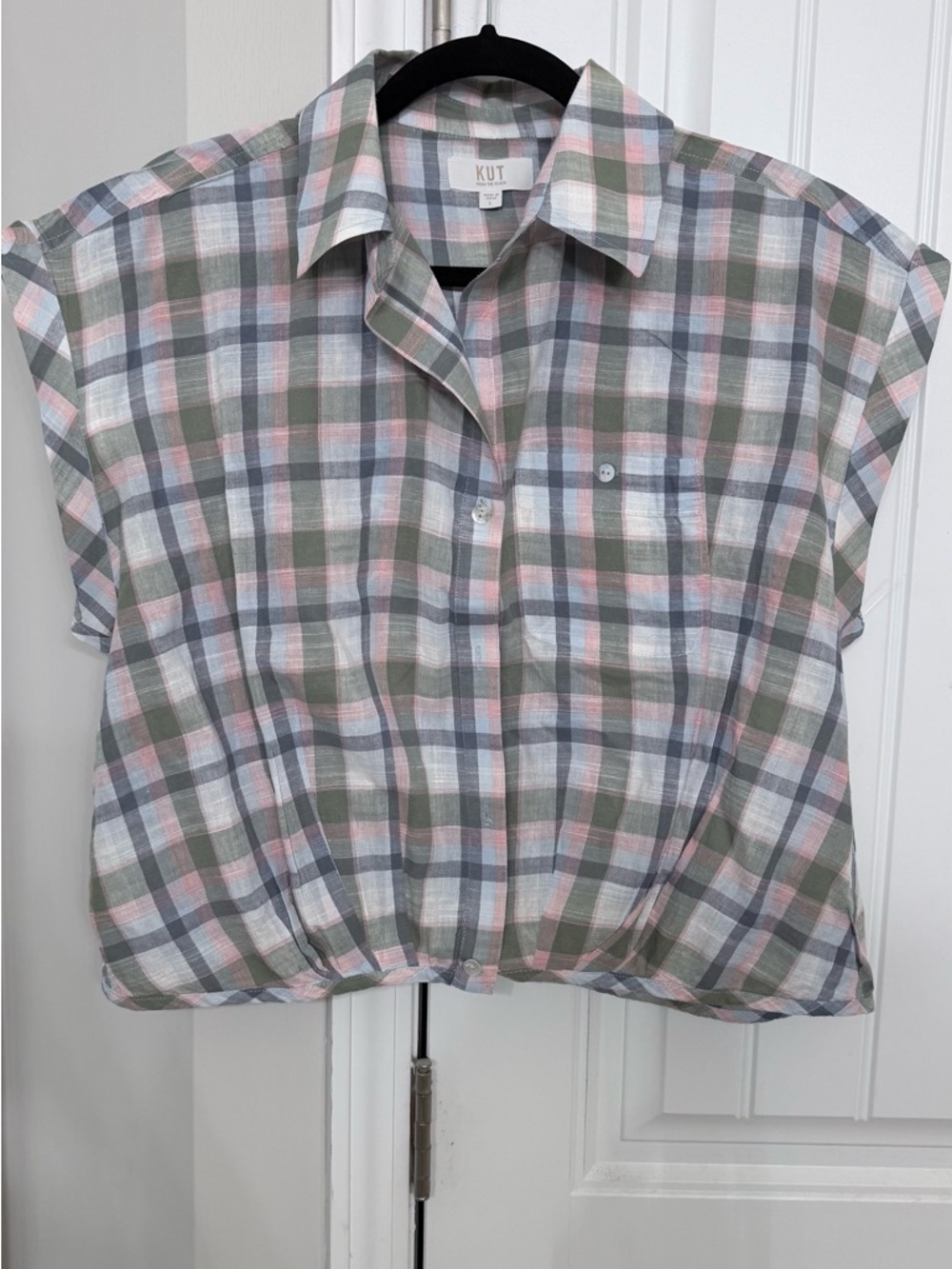 KUT from the Kloth Pastel Plaid Button-Up Shirt 100% cotton Pink, Green, Blue